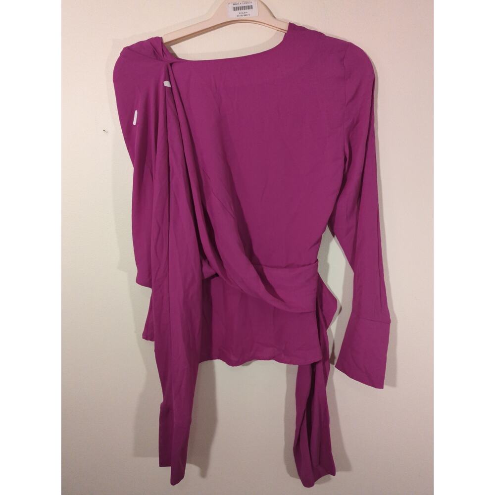 RTR Atlein Sz 6 Pink Side Tie Long Sleeve V-Neck Faux Wrap Blouse Top - Picture 7 of 8